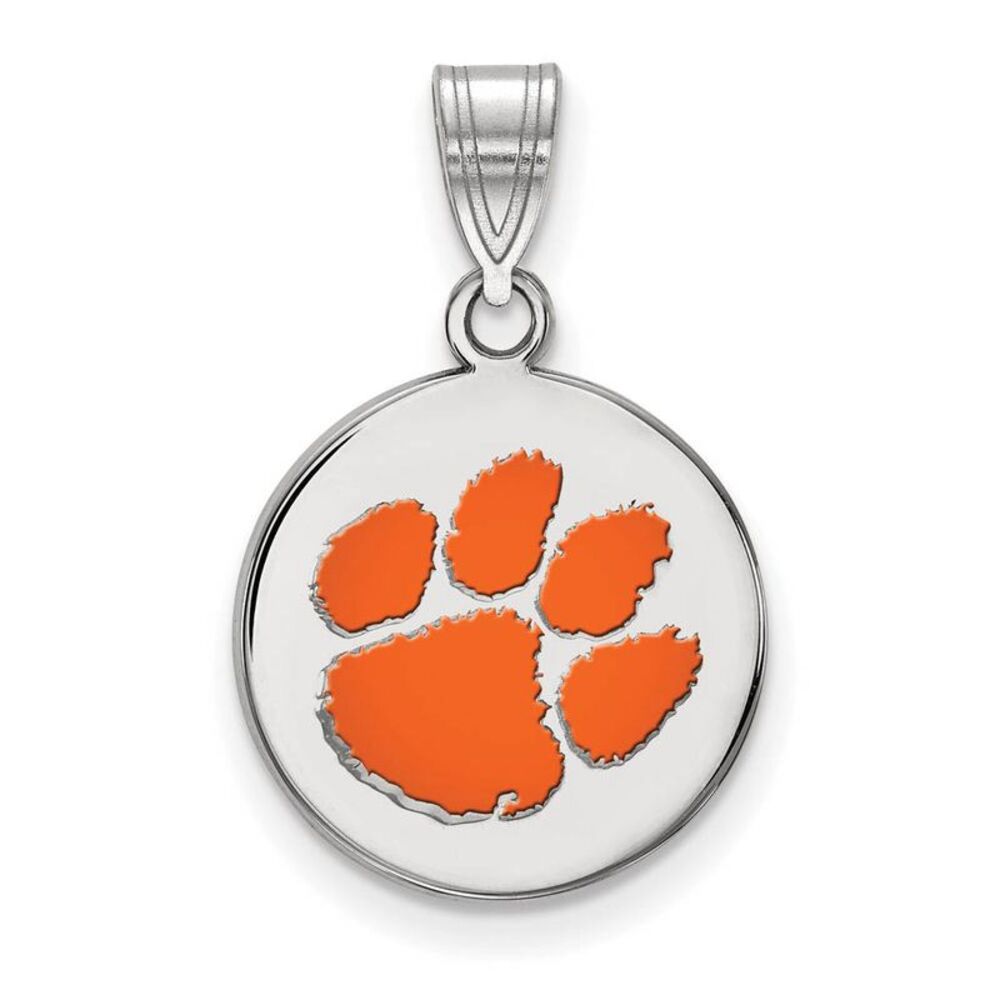 Sterling Silver Clemson U Medium Enamel Disc Pendant